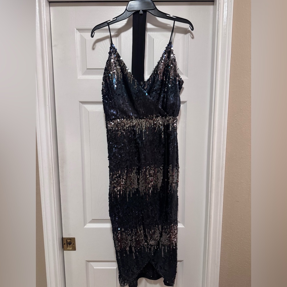 Gianni Bini Black and Silver Sequin Backless Dress